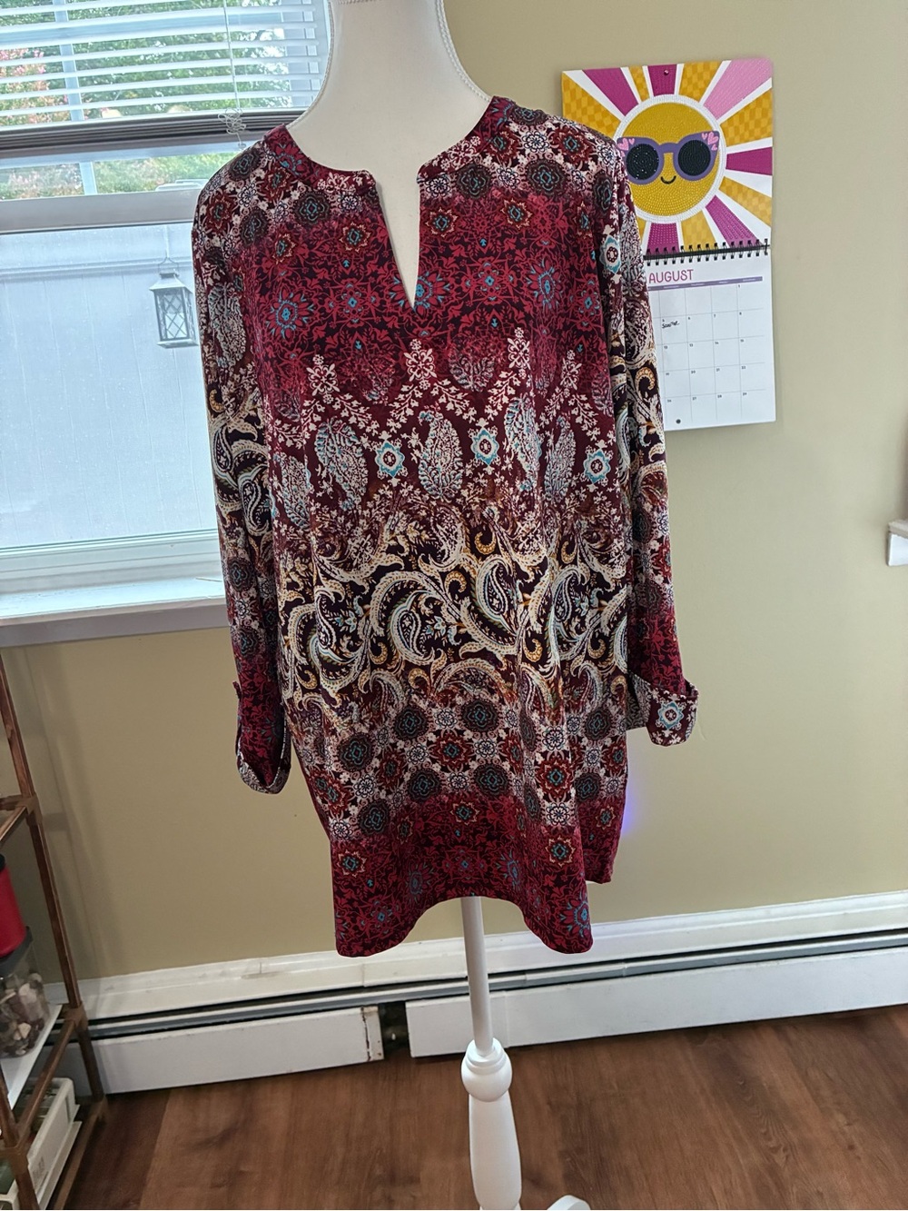 Women's Red Paisley Print Tunic Blouse.